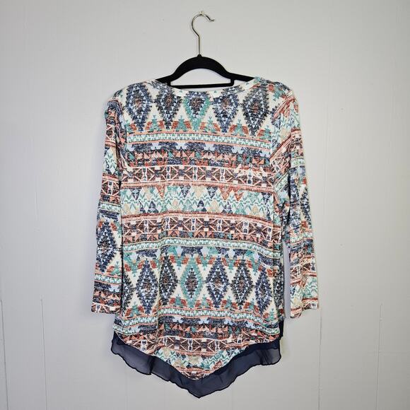 🦃 Absolutely Famous Top Blouse Sheer Blue Chiffon Handkerchief Hem Size Large - Picture 2 of 10